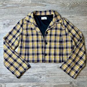 Capulet Womens Multicolor Plaid Collared Cropped Lined Blazer Size Small‎